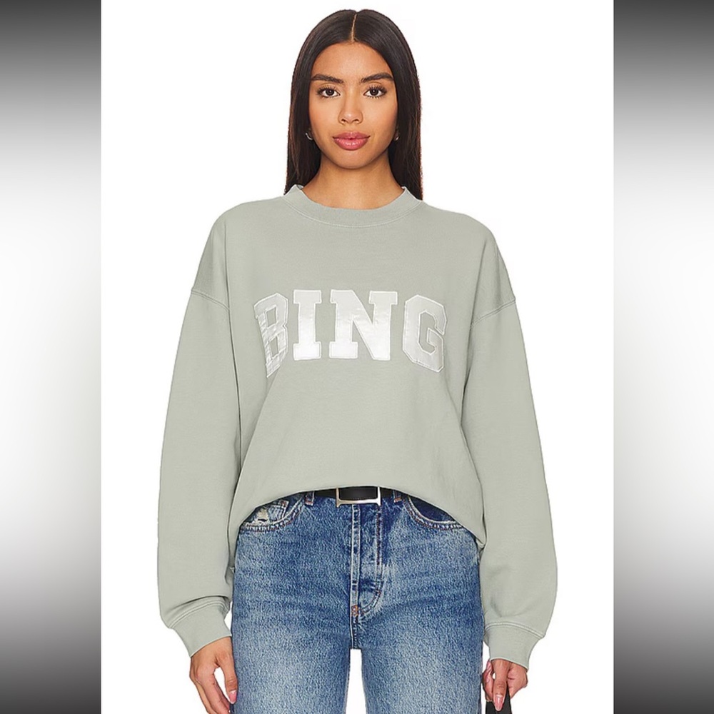 Anine Bing Tyler Satin Bing Sweatshirt in Sage